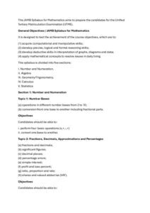 Mathematics JAMB Syllabus 2026 pdf