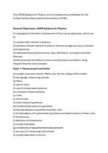 Physics JAMB Syllabus 2026 pdf
