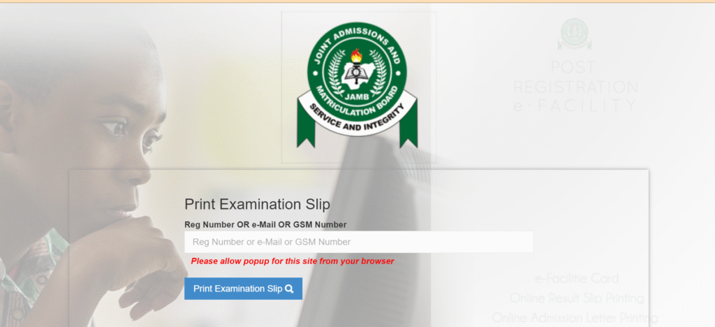 JAMB Slip printing