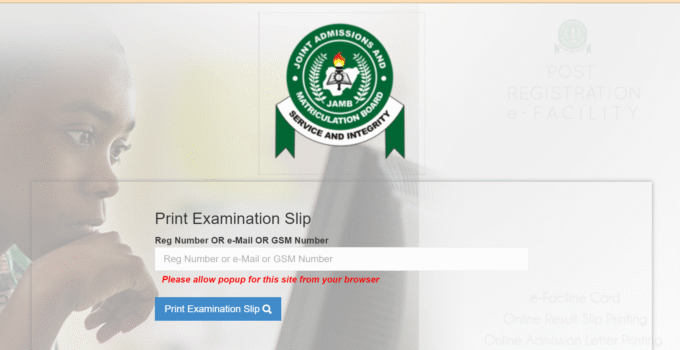 JAMB Slip printing
