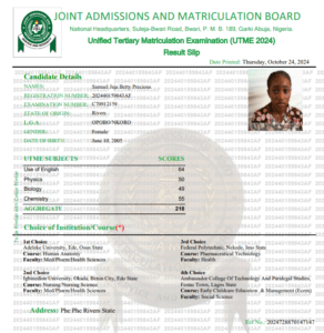 original JAMB result